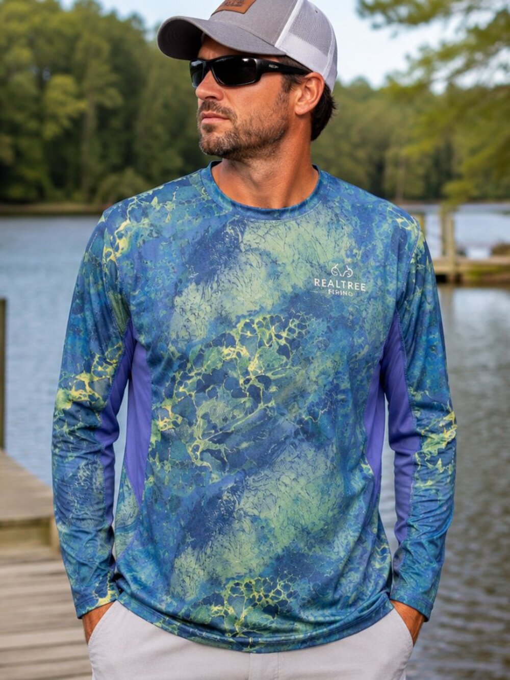 Realtree Fishing Men’s 2XL Long Sleeve Performance Shirt Blue Camo